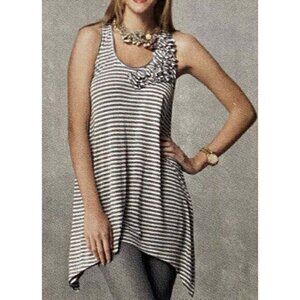 CAbi Striped Rosette Tunic‎ Tank Top Gray/White- XS